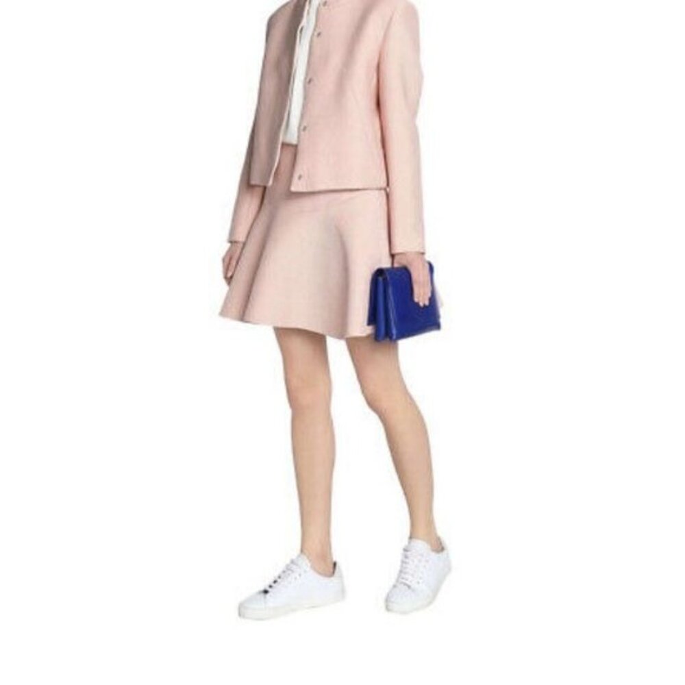 SANDRO PARIS Baya Flared Textured-crepe Mini Skirt Baby Pink size Medium - Picture 8 of 11